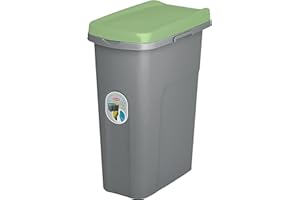 HOMECENTRE Home Centre Plastic Lift Top Lid Waste Bin Kitchen School 25 Litre Green-Grey Slim Recycling General Trash & Storage Recycled Rubbish Organiser Container Dustbin Sturdy Quality Made in Italy