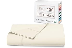 ‎PIZUNA Pizuna Bettlaken ohne Gummizug Baumwolle 230x280 cm Neu Elfenbein, 400 Fadenzahl 100% Langstapel Baumwolle Bettlaken, Satinbindung Flachlaken Mit stilvollem 5 cm Saum Mako Satin