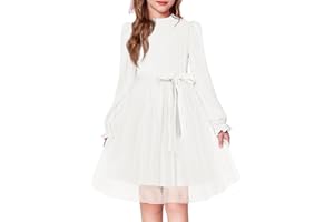 Arshiner Vestido de Niña Punto Mangas Abullonadas y Volantes Vestidos Fiesta Tul Vestido Informal Corte A Grueso Otoño Invierno Vestidos Midi Cuello Redondo Ropa Infantil con Cinturón 6-13 Años