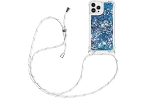 YAMCCCSE HongMan Funda Bling Glitter Liquida con Cuerda para iPhone 15 Pro MAX,Transparente Cristal Suave Silicona TPU Bumper Protector Carcasa con Colgante Ajustable Cordón - Case y Correa