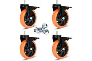 YOOGAA Heavy Duty Swivel Wheels 5 Inch PVC Casters with Stem 3/8''-16x1'' Dual Locking Industrial Caster Safety Wheels Load Bearing 1500 Lbs Castors Set of 4 for Cart, Furniture