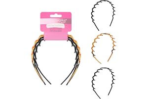 Brushworks Zig-Zag Headband 3-Pack – Retro-Modern Hair Accessory (Shiny Black, Matte Black, Tortoise) – Durable, Comfortable 