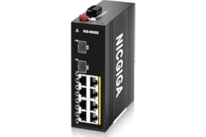 NICGIGA 10 Puertos Industrial Gigabit Ethernet Switch， con 8 x 1000Mbps RJ45 Puertos +2 SFP UPlink Network Switch.DIN-Rail & Mount, IP40 Metal Enclosure(-30° to 75°)