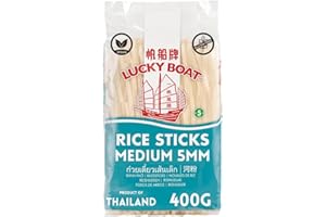 Lucky Boat Rice Noodle 400G | Medium Rice Noodle 5mm | Pad Thai | Gluten Free Noodles | Thai Ingredients | Chinese Ingredients | Asian Ingredients | Noodles | Stir Fry