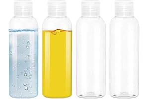 EOPER 4 Pack 100ML Empty Clear Plastic Squeeze Bottles with Disc Top Flip Cap Travel Bottle BPA-Free Containers For Shampoo, Lotions, Liquid Body Soap, Creams