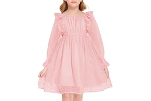 QIRAOXY Vestidos para niñas, Vestido de Manga Larga con Volantes, Vestido Acampanado para niñas, Vestido Informal de Princesa, Vestido Elegante de Chifon para 3-8 años niñas