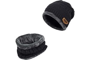 Ayizhiniu Uomo Set Invernale di Berretto e Sciarpa, Set Berretto Maglia Scaldacollo, Elastico in Maglia Beanie, Scaldacollo Invernale Berretto, Applicabile Caldo Antivento Inverno Vestito