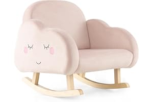 LIFEZEAL Sedia, Poltrona a Dondolo per Bambini 3-5 Anni, con Branccioli, Schienale Ergonomico, Piedini in Legno Massello, Imbottito con Spugna, Anticollisione, Cameretta, Max 50kg (rosa in velluto)