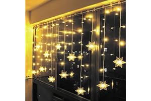 Klighten Rideau Lumineux Flocon de Neige, 3.5M Guirlandes Lumineuses 96 LED 8 Modes d'Eclairage, Decoration de Fenêtre, Noël, Mariage, Anniversaire, Maison, Pati - Blanc Chaud