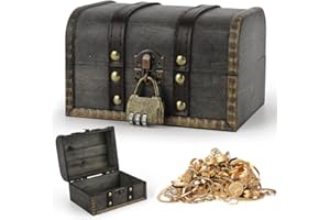 Mineup Drewniana skrzynia na skarby w stylu vintage, 16 x 12 x 9,5 cm, drewniana skrzynka na skarby, duża drewniana skrzynia z pokrywką, do przechowywania, dekoracja, prezent urodzinowy dla dzieci