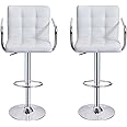 Panana Barstool with Armrest Mid Back Bar Stool for Pub Counter Home Kitchen Breakfast Swivel Chair (2 x Stools, White)