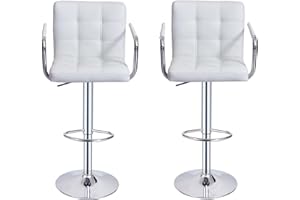 Panana Barstool with Armrest Mid Back Bar Stool for Pub Counter Home Kitchen Breakfast Swivel Chair (2 x Stools, White)