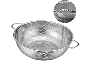 LANYOTA Stainless Steel Colander 22.5cm, 3 Quart Micro-Perforated Food Strainer with Handles, Colander for Draining Washing Rinsing Steaming, Thickened Metal Sieve Ideal for Pasta Vegetables Fruit (22.5cm)