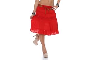 MALITO MORE THAN FASHION Malito - damska spódnica z paskiem - spódnica z dzwoneczkami z haftem - krótka spódnica letnia z dżersejowym ściągaczem - jednokolorowa mini spódnica 8220 (OneSize)