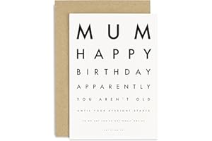 OLD ENGLISH COMPANY Old English Co. Funny Birthday Card for Mum - Eyesight Test Happy Birthday Card for Her - Humorous Card for Mum Birthday from Son Daughter - Silly Joke Card | Blank Inside