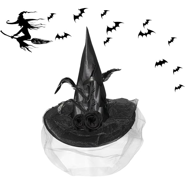 Chapeau de sorcière imprimé avec étoiles orientales, chapeaux de sorcière d' Halloween avec lumière LED, décoration de fête cosplay Chapeau de sorcière imprimé avec étoiles orientales, chapeaux de sorcière d' Halloween avec lumière LED, décoration de fête cosplay