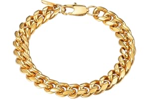 PROSTEEL Pulsera para Hombre Cadena Cubana de Acero Inoxidable 6mm/10mm/14mm de Ancho, 19cm 21cm de Longitud, Dorado/Negro/Plateado Opcional