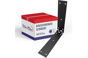 Chle-Mar - Scharniere Schwerlast Schwarz 50x400 mm | Robustes Türscharnier für Möbel & Holztüren | Stabiles Kistenband für Truhen & Schränke | Wetterfest & Langlebig für Innen & Außen