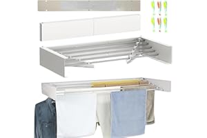 JANDTEK Stendino da parete a scomparsa 80cm - Stendibiancheria da parete 25 kg di capacità - Stendino a muro richiudibile per interni o per esterni - Stendino da parete richiudibile + 6 mollette.