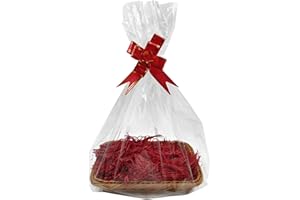SMKGNOME Hamper Basket Kit für Geschenke, 30 x 20CM Korb, Bänder für Geschenkverpackungen, Zellophantüten und zerkleinertes Papier für Weihnachtsdekorationen, Party, Festival und Feiern (Red)