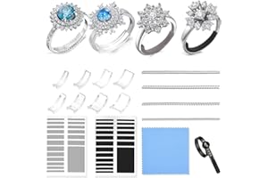 HABNI Ensemble de réglage de taille de bague 16 pièces, 8 ajusteurs de taille de bague, 4 ajusteurs de taille de bague en spirale, languettes d'ajustement de bague, chiffon de polissage et outil de mesure