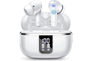 OWMSIC Auriculares Inalámbricos Bluetooth, Cascos Inalámbricos Bluetooth 5.4 HiFi Estéreo con HD ENC Mic, 38 Horas Auriculares Inalambricos con LED Pantalla,IPX7 Headphones Compatible iOS y Android. Blanco