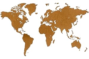 MiMi Innovations Lussuosa mappa del mondo in legno - Decorazione murale/Mappa mondiale arte della parete per casa, ufficio, camera da letto e corridoio - 180X108 cm - Marrone