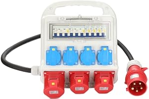 Peviasot Baustromverteiler, 2 x CEE 16A 400V+1 x CEE 32A 400V+4 x 230V 5 Polig, Wandverteiler mit FI Schalter LS Schalter, Stromverteiler IP44 Mit Sicherheitsklappdeckeln