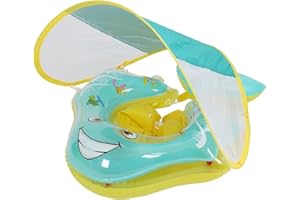 Rismise Koło do pływania dla niemowląt ze zdejmowanym daszkiem przeciwsłonecznym, pomoc w pływaniu dla niemowląt, regulowane paski na ramiona, trener pływania dla niemowląt, nadmuchiwany basen dla