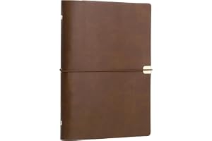 PATIKIL A5 läderpärm journal omslag kaffe brun 6 ringar påfyllningsbar | Anteckningsblock med lösa blad, med elastisk stängning, inget papper, för arbetsmöte anteckningsblock mapp