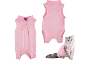 Tibapla Traje de Recuperación para Gatos, Ropa Después de la Cirugía para Gatitos, Pijama contra Lamer para Perros Gatos, E-Collar Alternativa para Heridas Abdominales (Rosa, S)