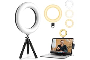 KEPEAK 6" Ring Light avec Trépied, 3 Modes d'éclairage, 10 Luminosités, Rotation 360°, avec Clip pour TIK tok, Selfie, Travail à Distance, Vidéo, Live, Youtube, Maquillage