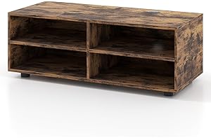 Multigot TV Stand for TVs up to 40"/55", Wooden TV Console Table with 4/6 Storage Compartments, 3-Tier Media Console Unit Entertainment Centre for Living Room (Rustic Brown, 4 Cubes-90 x 39 x 33cm)
