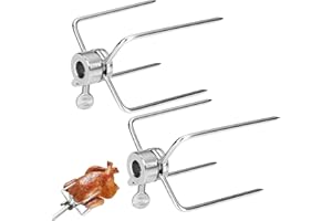 RUIKCOLL Fleischklammer,Fleischklammer für Drehspieß, Edelstahl BBQ Edelstahl Fleischnadeln, Hähnchengrill Grillgabel mit Feststellschraube, 2 Stück, Silver