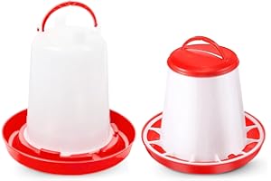 Anjing 1.5L Hühnertränke und 1L Futterspender, Küken Futterautomat und Tränke Set, hühnertränke hängend, Automatische Wassertränke, Geflügeltränke,Rot und Weiß