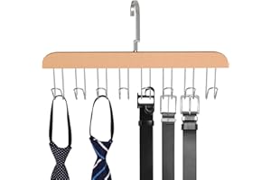 Adorila Wooden Belt Hanger for Closet, Tank Top Bra Hanger with 8 Hooks, Closet Accessories Organizer Hooks for Belts and Ties (Wood Color)