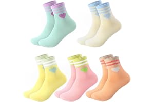 NHQZ 5 Pares Calcetines Corazón Tenis Niña, Calcetines Niños 32-36, Calcetines Corazón Tenis, Calcetines Mujer, Calcetines Niños,Calcetines Mujer Algodon,Calcetines Blancos Niña (A)