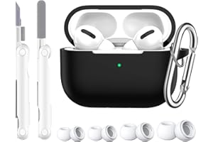 R-fun Etui AirPods Pro Generation z zestawem do czyszczenia i wymiennymi końcówkami dousznymi (XS/S/M/L), w pełni ochronny silikon do Apple AirPods Pro 2019 etui do ładowania -Zwarte