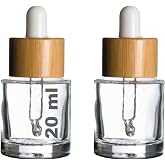 Afracam Damlalık 20 ml Şeffaf Bambu Kapaklı Cam Şişe 20 cc Dropper Ahşap Beyaz (2)