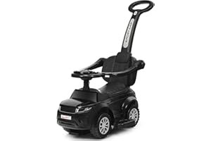 COSTWAY 3 in 1 Rutschauto Schiebeauto, Rutschfahrzeug mit abnehmbarem Schiebgriff, Schutzbügel & verstecktem Stauraum, Spielzeugauto mit Hupe Musik, Rutsch Auto für Kinder ab 1 Jahr (Schwarz)