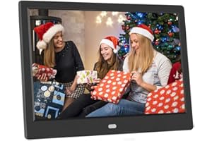 TUO3EU Marco Digital de Foto 10 Pulgadas LED Pantalla Resolución 1024 * 600 Reproductor de Fotos Música Video, MP3 MP4 Despertador Calendario Ranuras con Tarjetas USB y SD y Control Remoto (Negro)