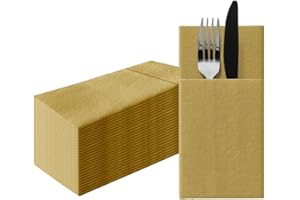 PAW DECOR COLLECTION PAW - Servilletas Papel Airlaid (1/8 pocket) I Servilletas de Tela I Liso, Dorado - La Textura de la Tela, una gran Decoración para cualquier Mesa I Color: Monocolor gold