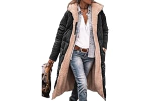 Wintermantel Damen Lang Winterjacke Elegant Puffer Jacke Warm Gefüttert Winterparka Winter Mantel Parka Steppmantel Reißverschluss Daunenmantel mit Kapuze Pufferjacke und Taschen Elegante für Herbst