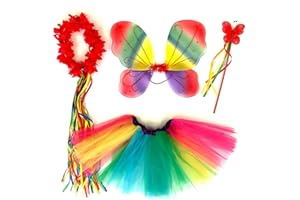 Tante Tina Schmetterling Kostüm Mädchen - 4-teiliges Mädchen Kostüm Schmetterling mit Tüllrock, Flügel, Zauberstab und Haarkranz - Regenbogen Rot - geeignet für Kinder von 2 bis 8 Jahren