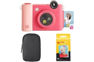 KODAK Smile+ 2-en-1 Caméra Instantanée & Imprimante Photo – Pack de Démarrage, Housse, Papier Zink 20p, 10MP – Fuchsia