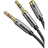 UGREEN Headphone Mic Splitter 3.5mm Jack Audio Mic Adapter Aux TRRS Female to 2 TRS Male PC Headset Microphone Cable Compatib