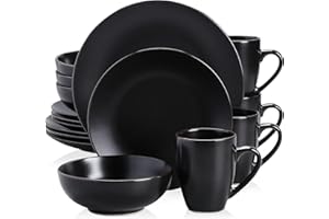 Tafelservice Steingut, vancasso MODA Geschirrset, Vintage Aussehen, 16-teiliges Kombiservice mit je 4 Speisetellern, Kuchentellern, Schalen und Tassen