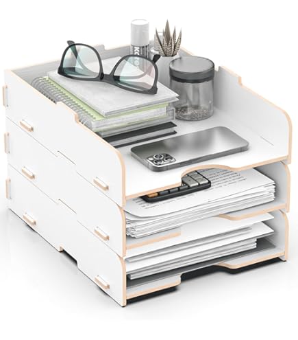 EasyOFC Clear Desk Organiser, Stackable 4-Pack Paper Letter Tray, Desk File Holder For A4 Paper, Documents, Notes,Books
