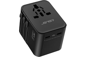 JSVER Adaptateur Prise Universelle, Adaptateur International de Voyage avec 2 Type C et 1 USB, Plug Adapter International Adaptateur Prise France vers UK, USA,Singapore, HK, Japon, Australie, Chine