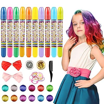 WOSTOO Craie pour cheveux, 12 colorées temporair Craie Coloration Cheveux Teinture DIY Non Toxique Coloration Cheveux Fêtes d'enfants et Cosplay